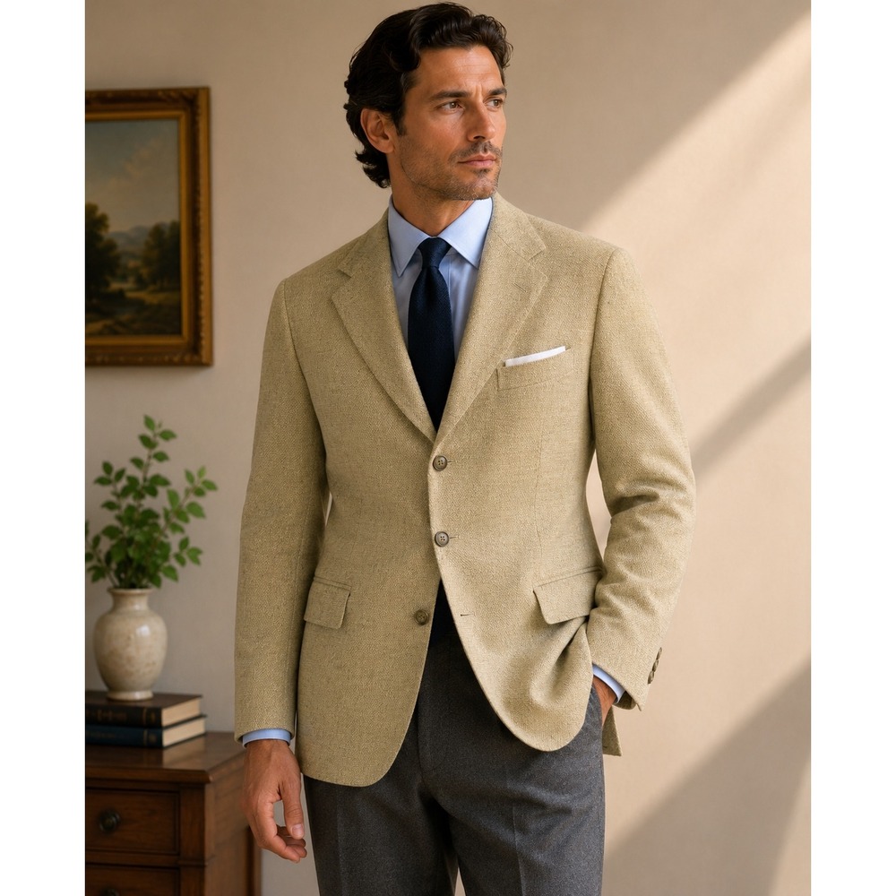 Giancarlo Lamberti Made in Italy Mens Wool Alpaca Blend Blazer Beige Size 40R